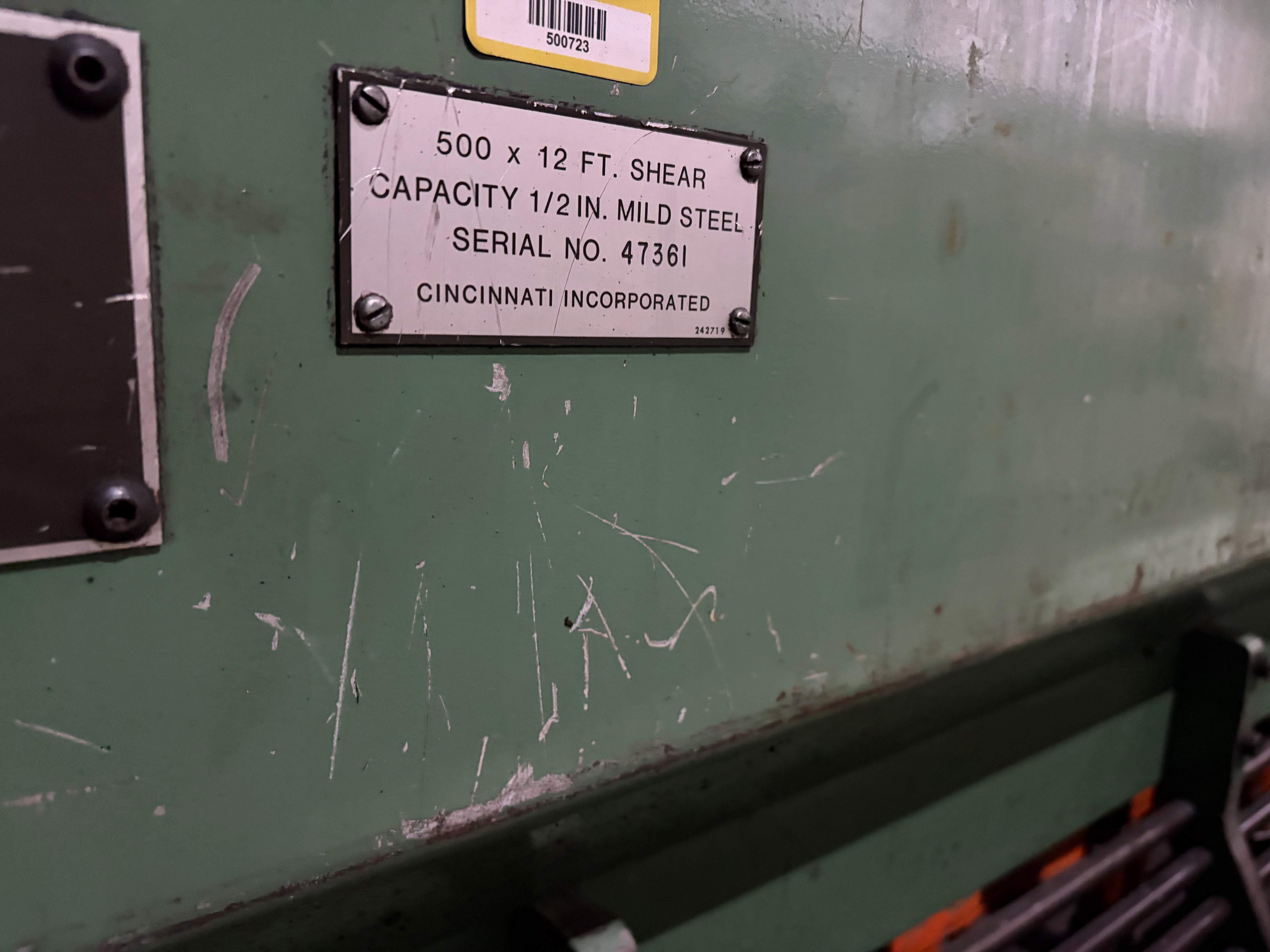 1/2" X 12' Cincinnati Model 500HS12  Hydraulic Power Squaring Shear
